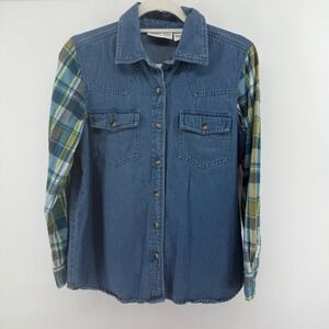 Country Store Womens Size Small Shirt Denim Flannel Plaid‎ Western 90s Revival